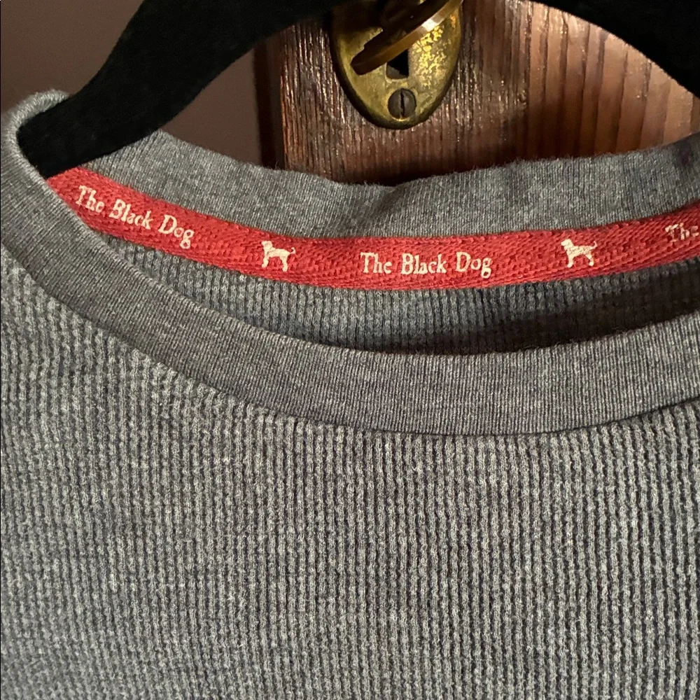 The Black Dog Gray Ribbed Thermal Long Sleeve Top with Red Trim